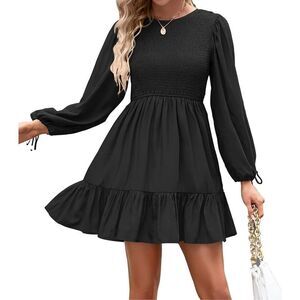 NEW ZESICA Smocked Dress Casual Tiered Swing Cocktail Wedding L